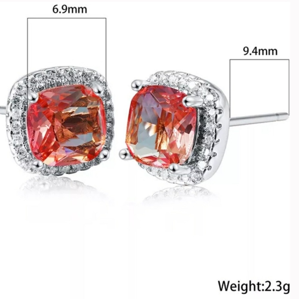 Pink Diamond Halo Stud Earrings - Picture 4 of 4
